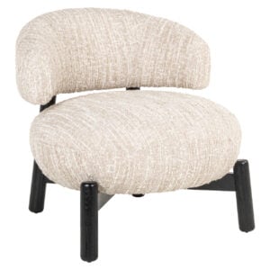 Lounge stoel Ornella beige angora met zwarte poten voor modern interieur.