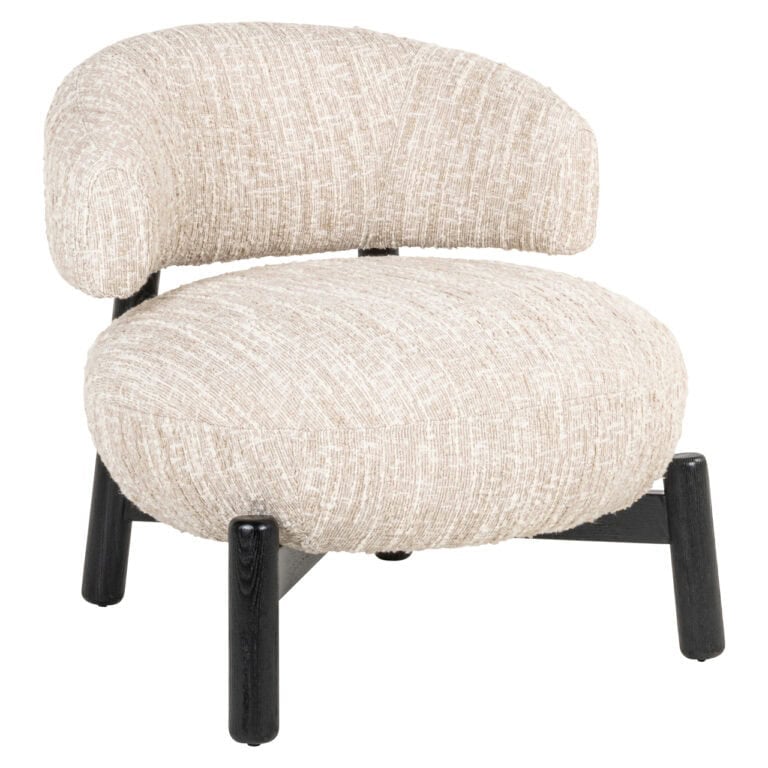 Chaise , fauteuil « Ornella » beige en angora avec pieds noirs, pour un intérieur moderne.