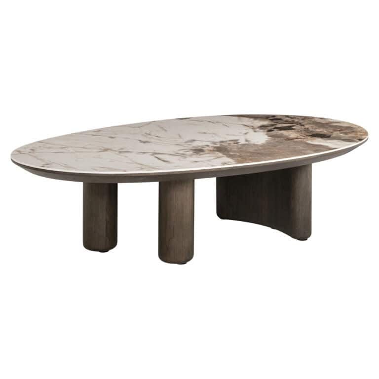 Table de salon e moderne de style Langford avec plateau en marbre et pieds en bois.