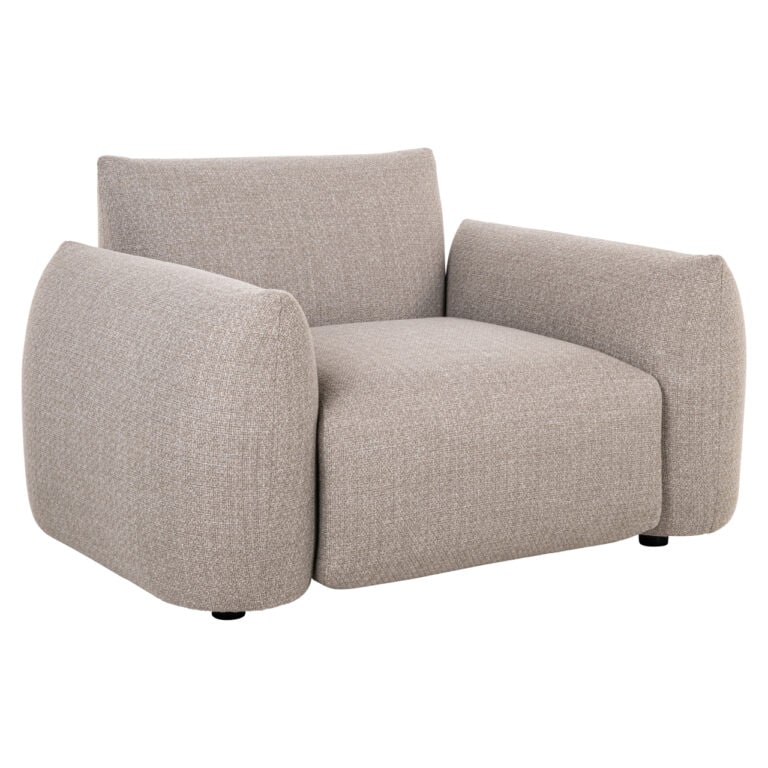 Chaise Dawson, un fauteuil lounge de luxe en tissu alpin couleur greige.