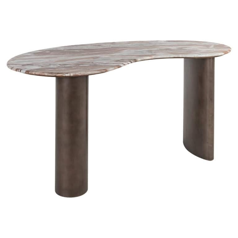 Table Brando moderne d'Bureau , avec un plateau en marbre beige « blush » et des pieds en béton.