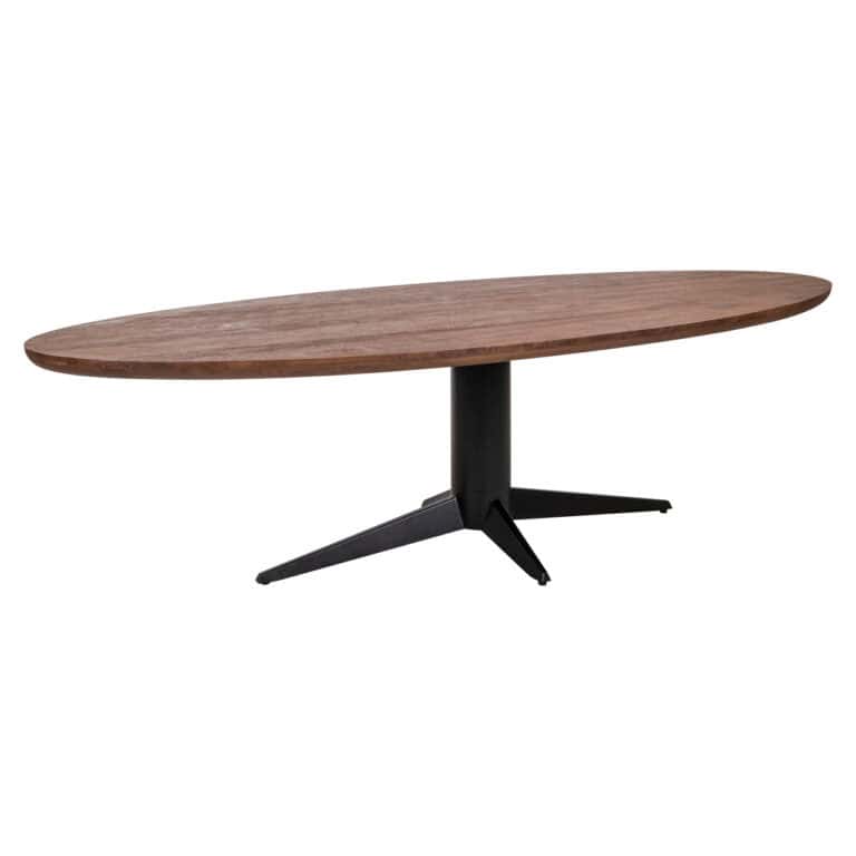 Table à dîner Stafford ovale couleur « spicebrown » avec piètement noir.