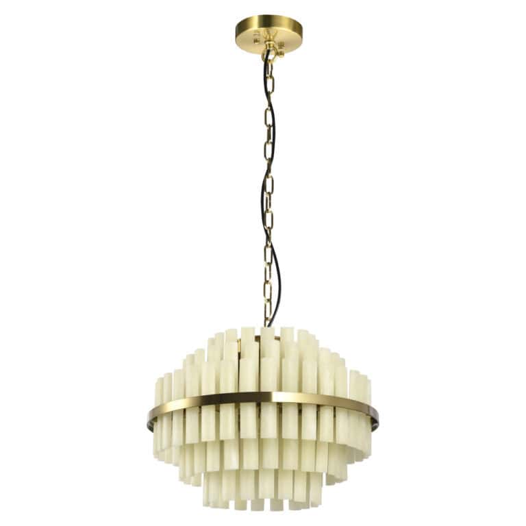 Élégante suspension blanche « Zerine » rehaussée de touches dorées, idéale pour les intérieurs modernes.
