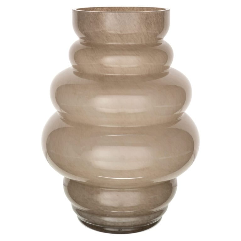 Taupe Vase coloré aux formes arrondies, destiné à la décoration d'intérieur.
