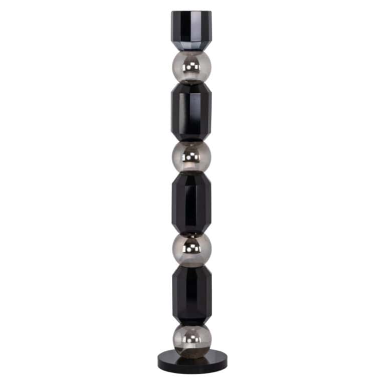 Bougeoir  s noires et argentéesJessy, de grande taille et au design moderne.