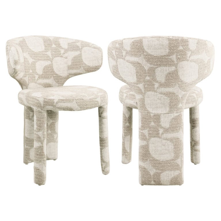 Eetkamerstoel Viola in beige met abstract patroon, modern design.