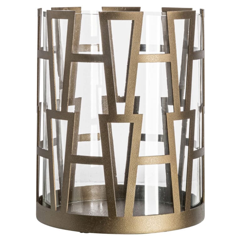 Petit brass Lampe ouragan  Shandy au motif géométrique pour la décoration d'intérieur.
