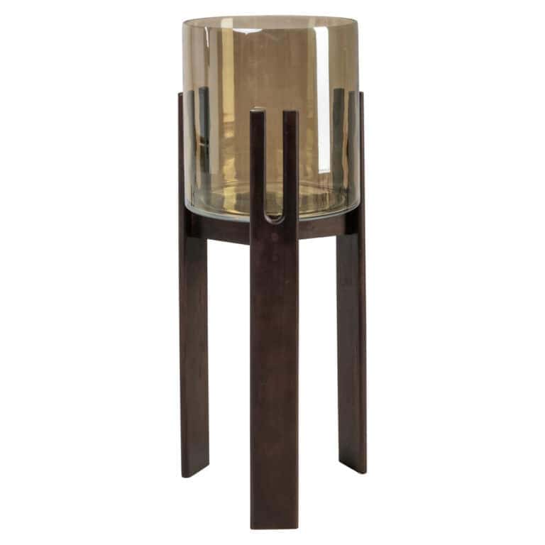 Lampe ouragan Reese en bois de noyer avec une coque en verre, design moderne.