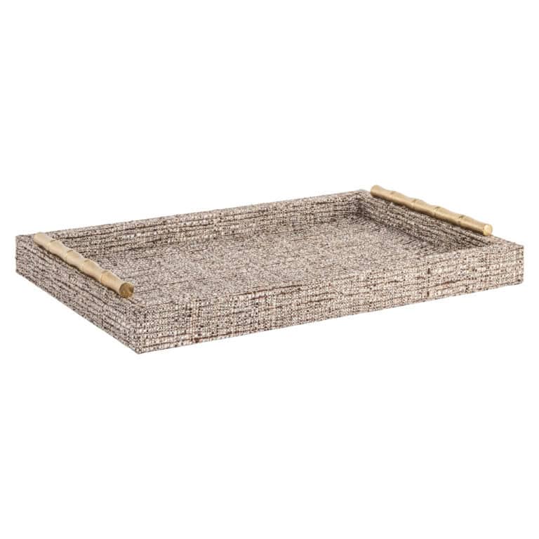 Dienblad Chantel beige met bamboe handgrepen voor elegant gebruik.