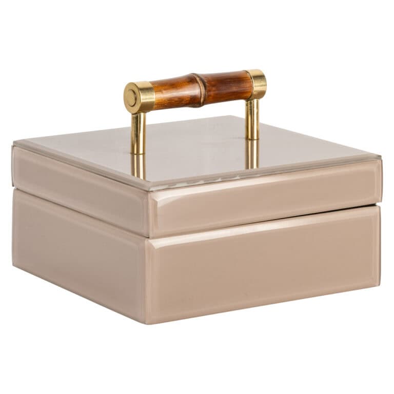 Beige opbergdoos Jett met houten handvat voor stijlvolle opbergruimte.
