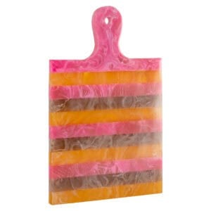Farbenfrohes Tablett „Cindy“ in Rosa, Orange und Grau mit Griff.