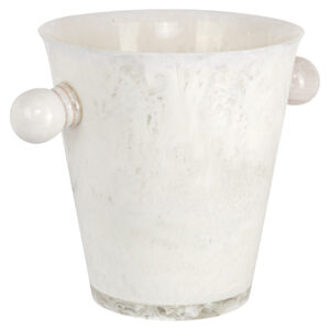 Witte wijnkoeler met ronde handvatten voor wijnaccessoires.