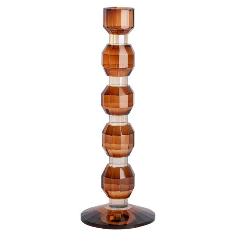 Kandelaar Lowan in bruin met geometrisch patroon, modern design.