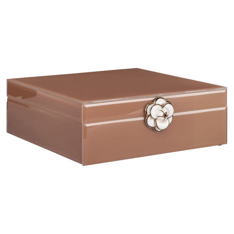 Luxe opbergdoos in bloemmotief met elegante knop voor stijlvolle opbergruimte.