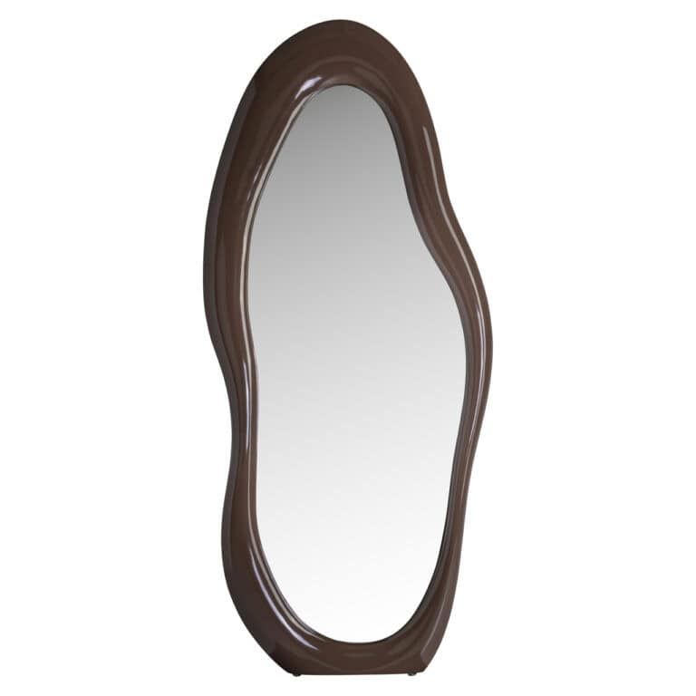 Stylish Zia Chestnut mirror with a unique shape and wood finish.