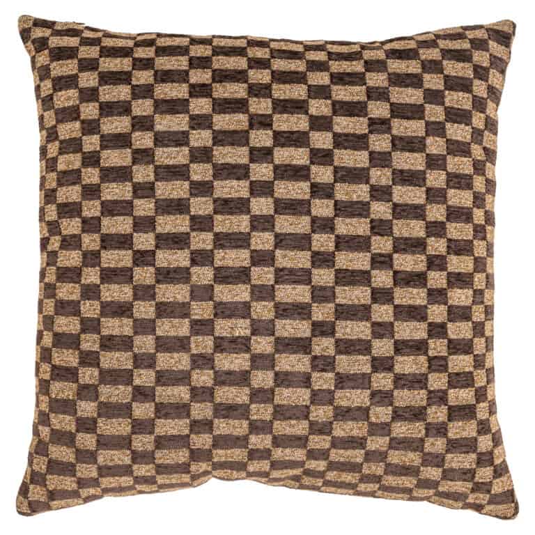 Brown rectangular " Cushion " rug with a geometric pattern for interior decor.