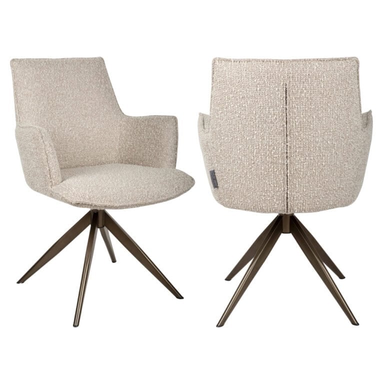 Eetkamerstoel Dakota naturel chunky draaibaar met armleuning.
