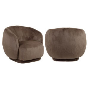 Lounge-Sessel „Negreslo“ aus braunem Samt mit einer bequemen, runden Form.