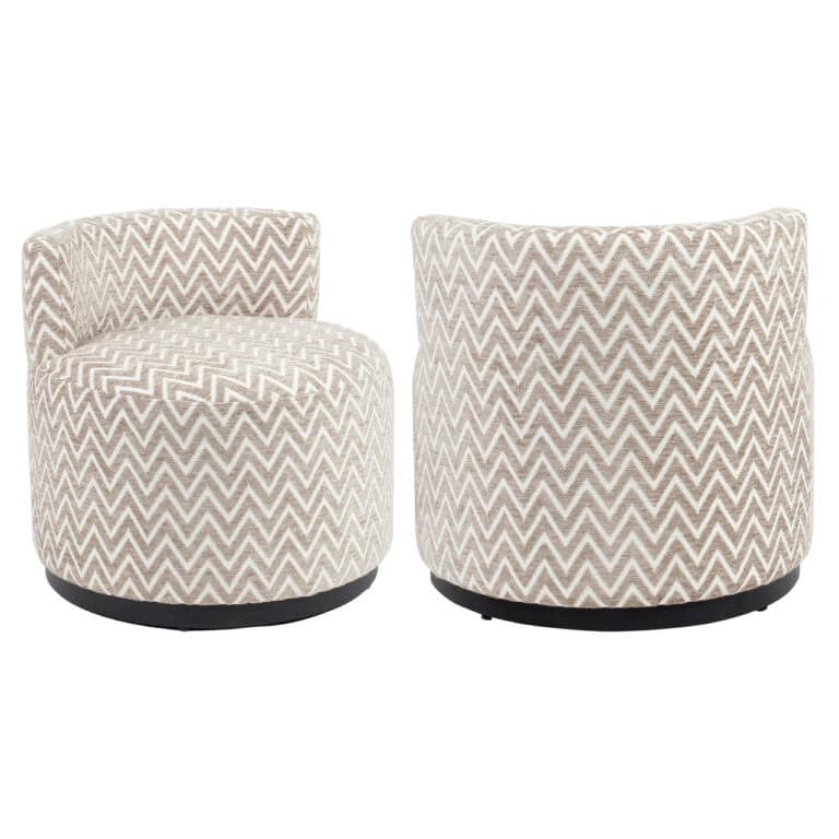 Lounge stoel Franny zand chevron met ronde vorm en comfortabele bekleding.