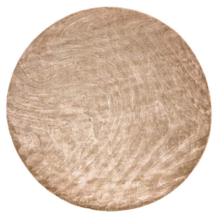 Taupe rond vloerkleed met zachte textuur voor woonkamer.