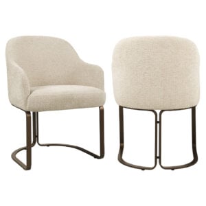 Hadley -Esszimmerstuhl mit naturfarbener Boldweave-Polsterung und Metallgestell.