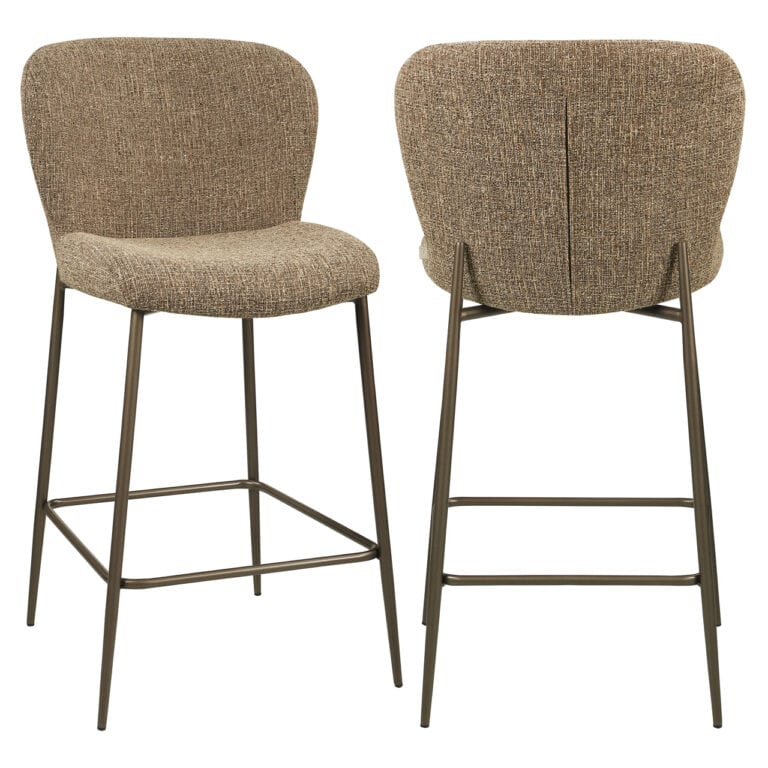 Odarby bruine tweed barkrukken met metalen poten, modern design.
