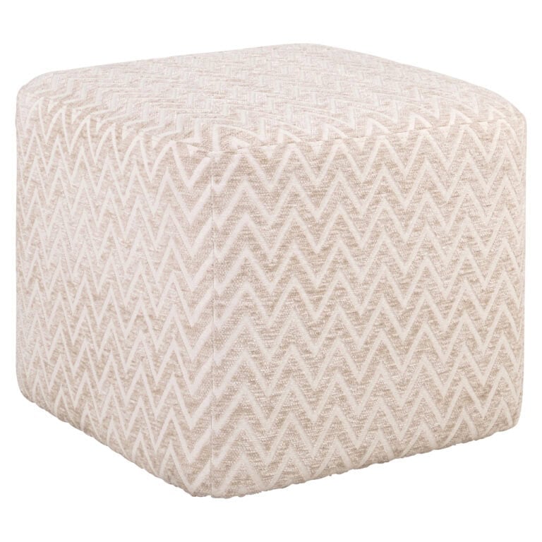 Beige chevron poef en voetenbank voor modern interieur.