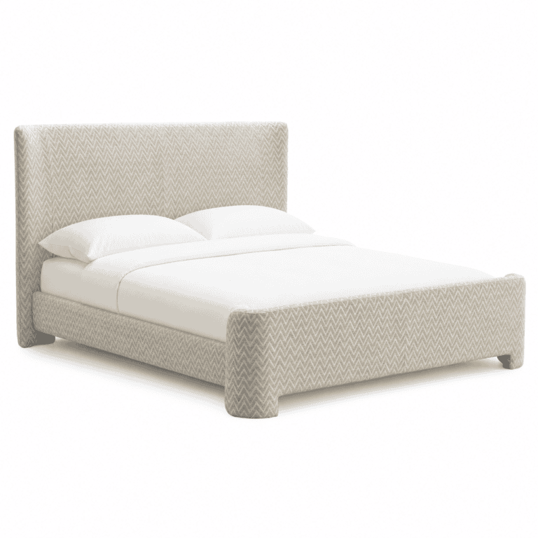 Beige chevron bed divana 160x200 met hoofdbord en matras.