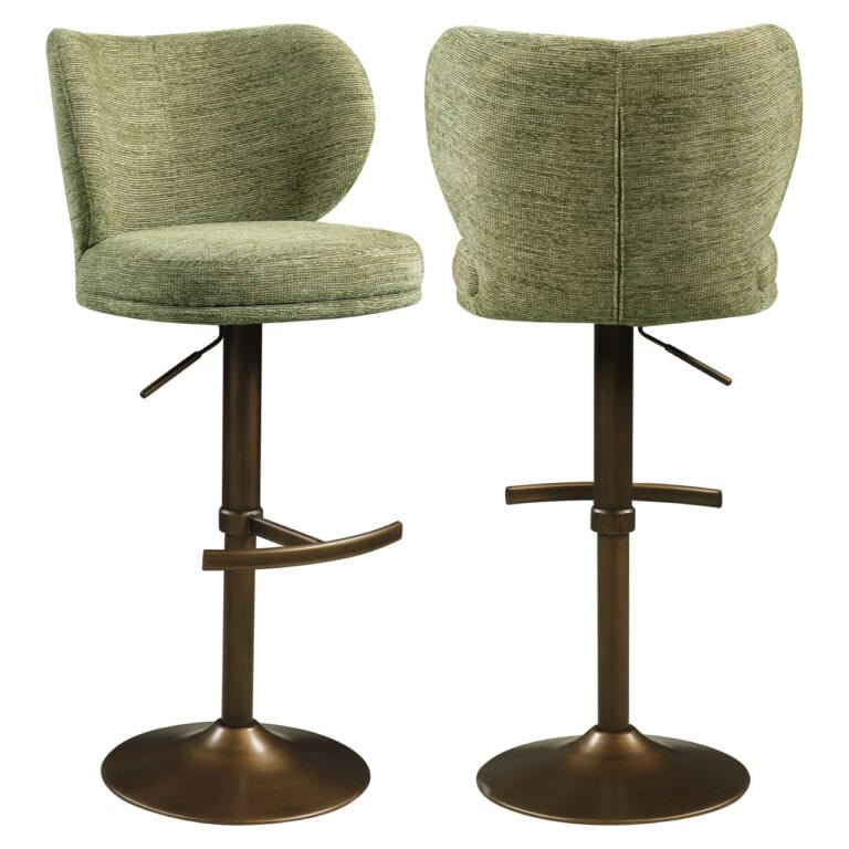 Pistache groene barstoel Amely met draaibaar ontwerp en zachte bekleding.