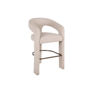 Moderne beige barkruk met comfortabele rugleuning en metalen voetsteun.