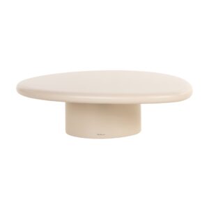 Modern white dining table with a unique base design.