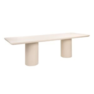 A sleek white coffee table with cylindrical legs for a modern interior.