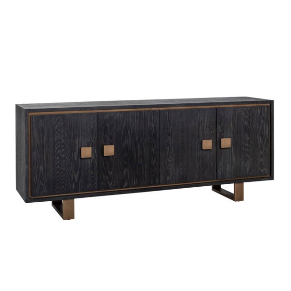 Anrichte Hunter schwarz, rustikal, 4-türig mit Holzdetails.