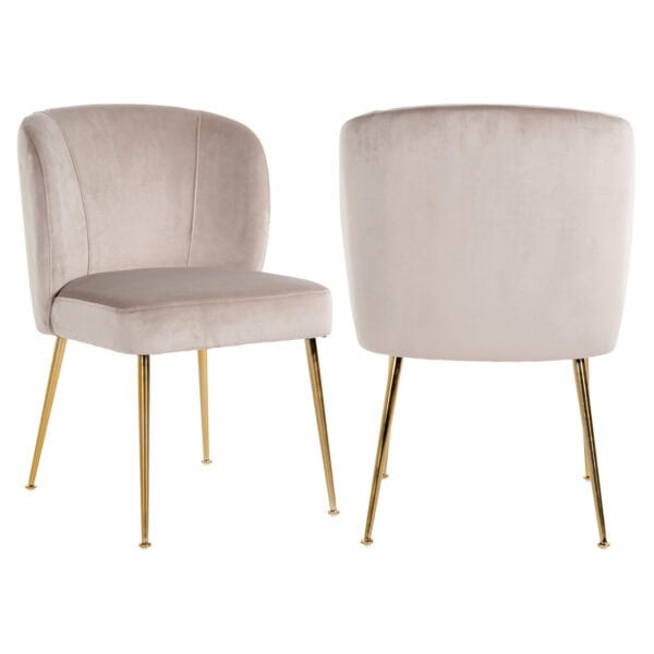 Chaise de salle à manger « Cannon » en velours « khaki » avec pieds dorés.