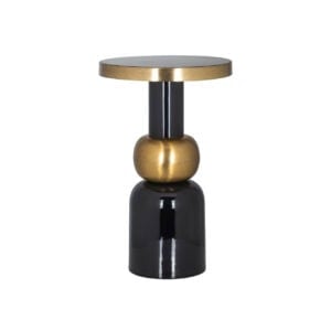 Moderne bijzettafel met zwart en goud afwerking voor interieur.