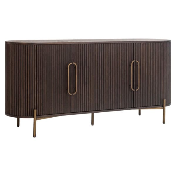 Luxor dressoir in bruin met 4 deuren en gouden handgrepen.