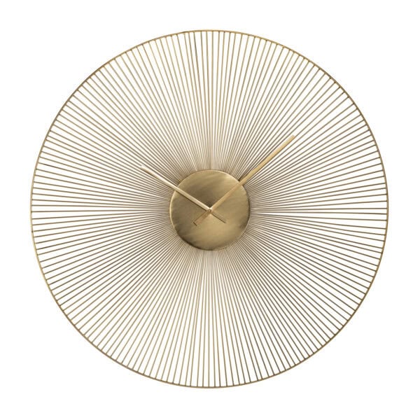 Modern gold clock with an open design and minimalist style.