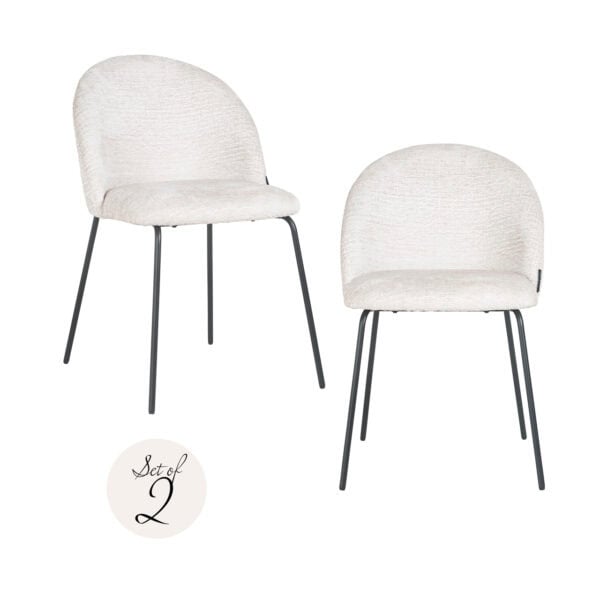 Set van twee Alyssa cream fusion eetkamerstoelen met zwarte metalen poten.