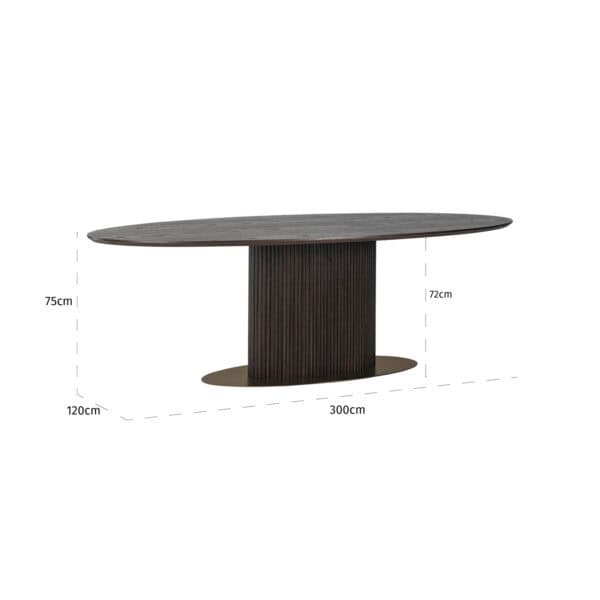 Eettafel Luxor in bruin met ovaal vorm, modern design.