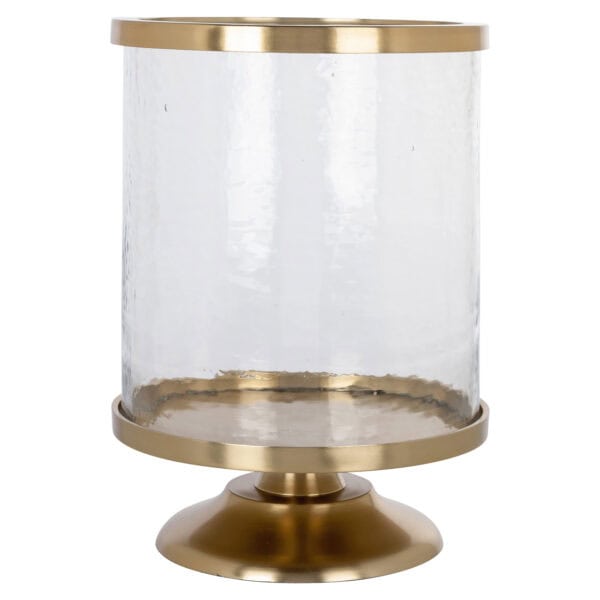 Elegant windlicht Jaysin met glazen omhulsel en gouden details.