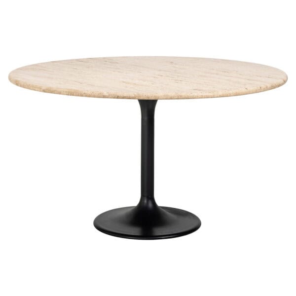 Hampton Dining Table, Black, 140Ø, with a marble top and black legs.