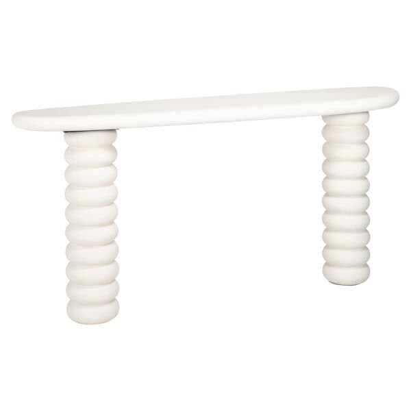 Witte console met gedraaide poten voor modern interieur.