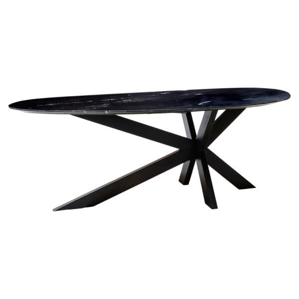 Trocadero , a modern black dining table with a unique base.