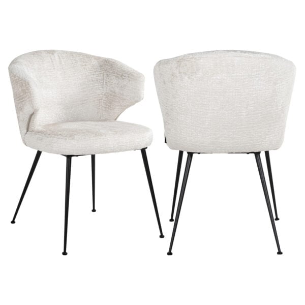 Xandra , a modern dining chair in cream with black legs.