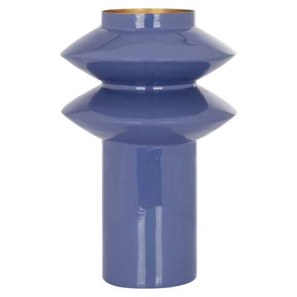 Vase bleu moderne orné d'un motif géométrique, destiné à la décoration d'intérieur.
