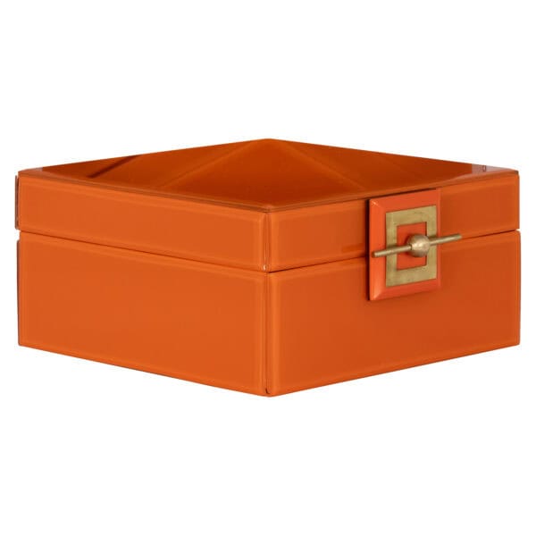 Grande boîte de rangement orange « Bodine » avec fermeture métallique.