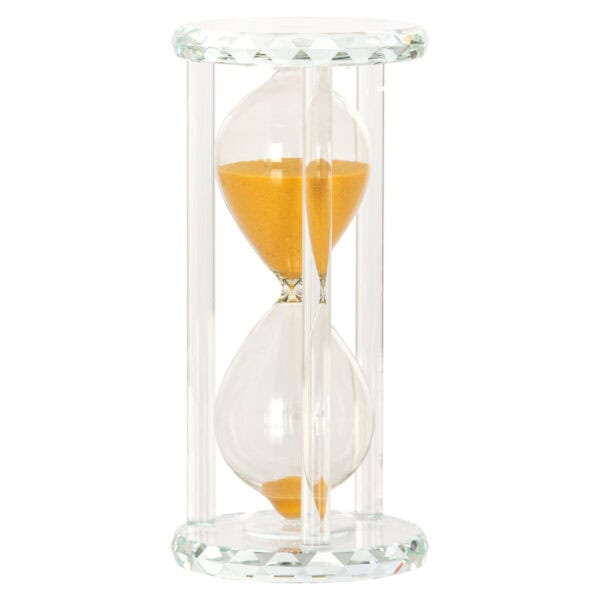 Farbenfrohe kleine Sanduhr „ Zinia “ in Orange als Dekoration.