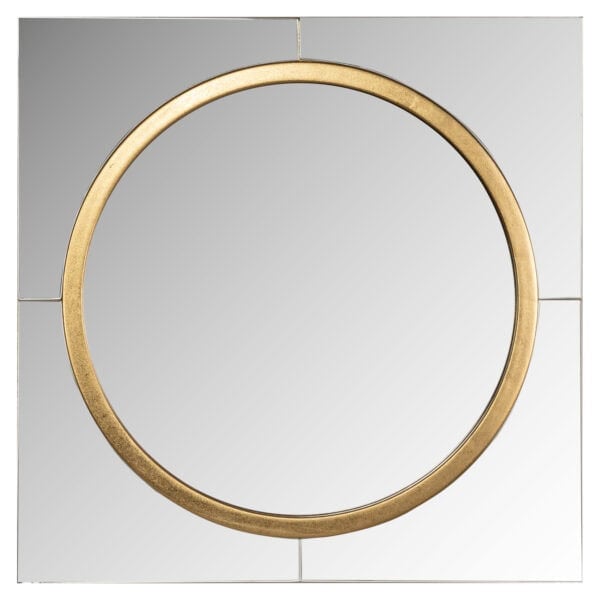 Goldener runder Wandspiegel, modernes Innendesign.