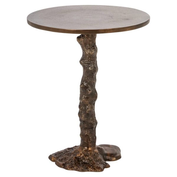 Unieke bijzettafel met natuurlijke houten afwerking en rustieke uitstraling.