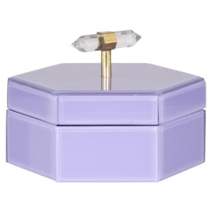 Boîte de rangement Lila « Jutta » avec un bouton doré et une poignée en cristal.